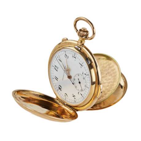 Heures Repetition Quarts Taschenuhr Chronographe 14k Gold Pocket Watch - photo 7