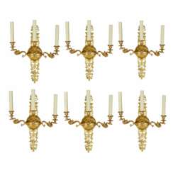 Six gilded bronze wall sconces with a Swan motif. France 20th century