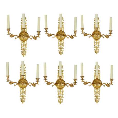 Six gilded bronze wall sconces with a Swan motif. France 20th century - photo 1