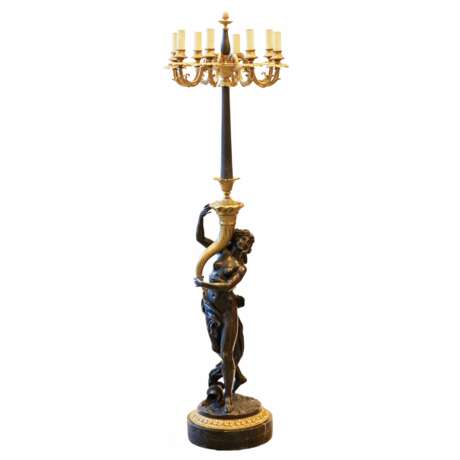 French floor lamp made of gilded and patinated bronze. The turn of the 19th and 20th centuries. - photo 1