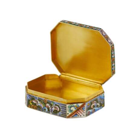 Russian, silver snuff box of the Art Nouveau era, with enamels, 6 Moscow artel. 1908-1917. - Foto 5