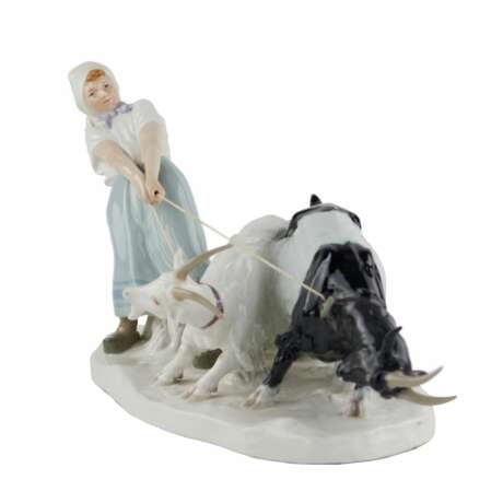 Porcelain composition Shepherdess with goats. Pilz, Otto. Meissen. 1850-1924. - Foto 2