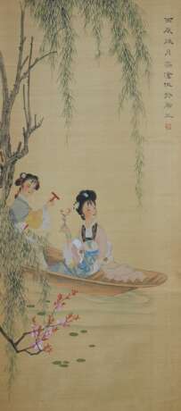 Chinese scroll, water-based painting on silk. Seal: Wen Jin (文進). The turn of the 19th-20th centuries. - photo 1
