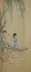Rouleau chinois, peinture à l`eau sur soie. Sceau : Wen Jin (文進). Le tournant des XIXe-XXe siècles.