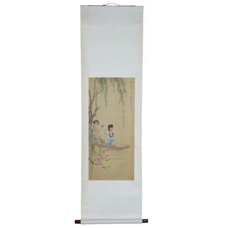 Chinese scroll, water-based painting on silk. Seal: Wen Jin (文進). The turn of the 19th-20th centuries. - Foto 2