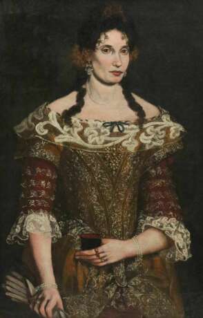 Portrait of a noble lady in a cherry dress with gloves and a prayer book. The turn of the 16th-17th centuries. - Foto 2