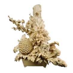 Ikebana Flowers. Bone carving from the Meiji Japan period