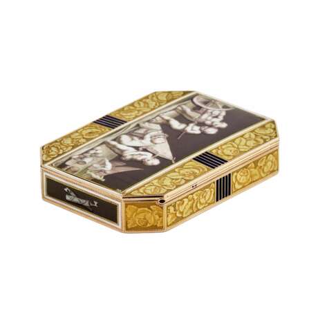 Золотая, французская табакерка с эмалевой гризайлью, эпохи Ампира. - фото 3