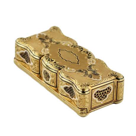 18K gold enameled snuffbox with scenes of equestrian hunting. French work of the 19th century. - photo 3