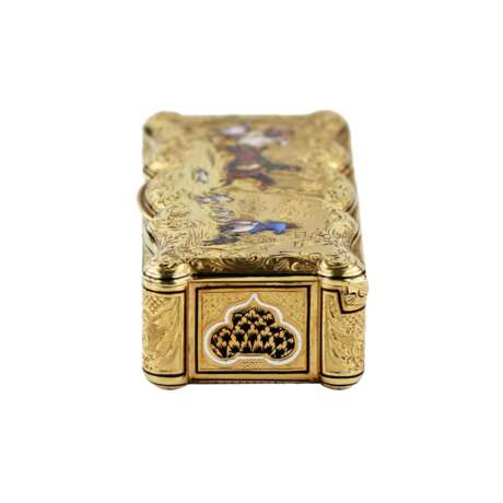 Tabatière emaillee en or 18 carats Travail français du 19ème siècle, avec des scènes de chasse equestre. - photo 6