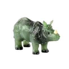 Stone-cutting miniature Jade rhinoceros in the style of products from the Faberge firm