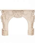 Marble. French white marble fireplace with cupids, Louis XV style. 19th century 