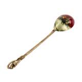 Russian silver spoon with a painted troika. V.I. Kangin. St. Petersburg 1899-1908. - Foto 1