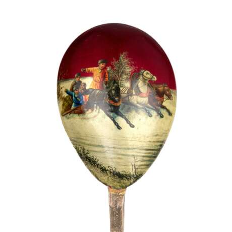 Russian silver spoon with a painted troika. V.I. Kangin. St. Petersburg 1899-1908. - Foto 4