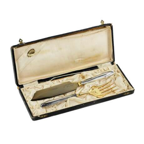 Серебряный, сервировочный набор: вилка и нож в собственном футляре. Рига 1908 -1917 года. - фото 3