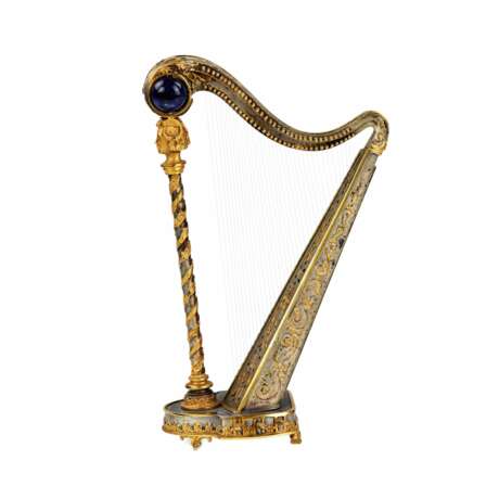 Miniature decorative. Harpe en argent dore avec lapis-lazuli. annees 1960 - photo 1
