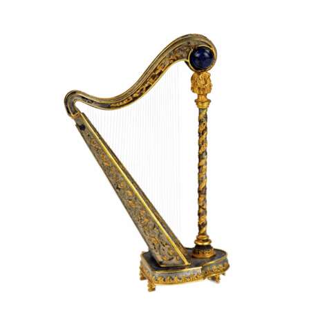 Miniature decorative. Harpe en argent dore avec lapis-lazuli. annees 1960 - photo 4
