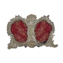 Stefani Bologna. Double silver photo frame in Baroque style. Italy 20th century.