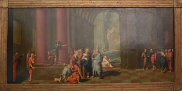 ALTER MEISTER, "Jesus im Tempel", Öl auf Leinwand, gerahmt, um 1700
