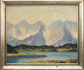 UNBEKANNTER KÜNSTLER, Alpine Seelandschaft, Öl auf Leinwand, Deutschland, Mitte 20. Jahrhundert