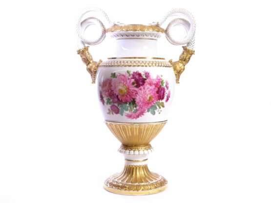 Large porcelain vase - Red chrysanthemums. Meissen. - Foto 1
