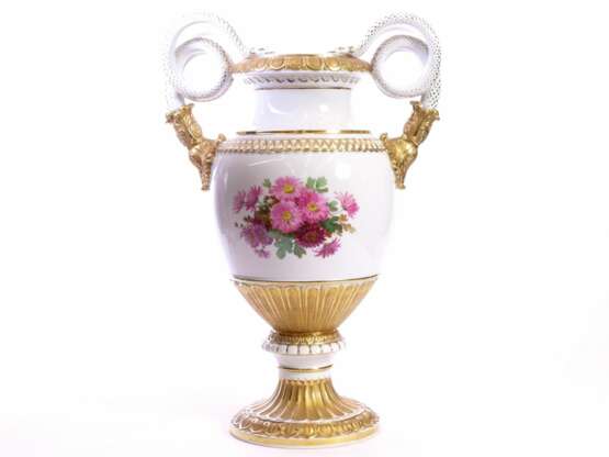 Large porcelain vase - Red chrysanthemums. Meissen. - Foto 5