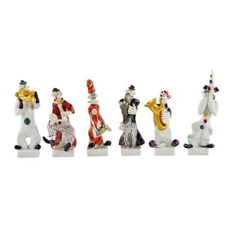 Peter Strang. Six cheerful porcelain clowns - musicians. MEISSEN. - Foto 2