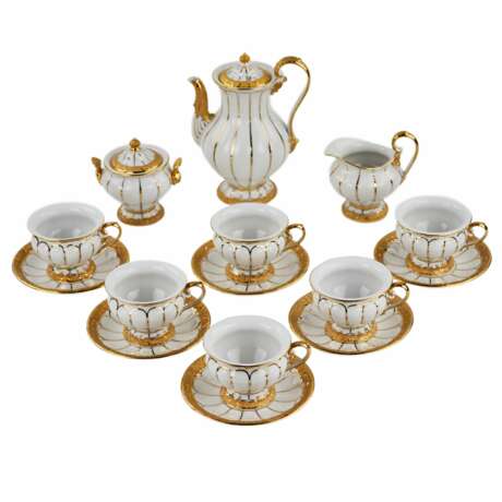 White and gilded porcelain mocha coffee service for six people. Meissen - Foto 1