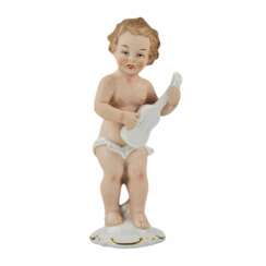 Porcelain figurine of a putti playing guitar. Germany.