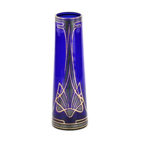 Vase conique Art Nouveau en verre cobalt. - photo 1