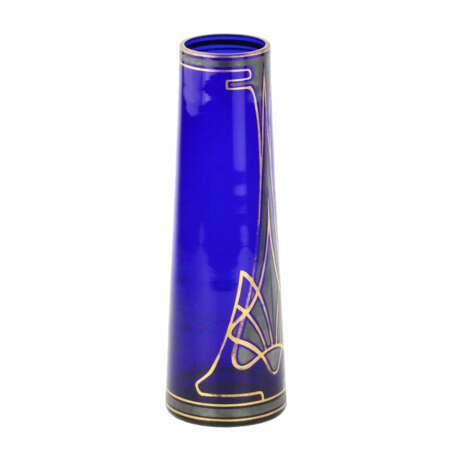 Vase conique Art Nouveau en verre cobalt. - photo 6