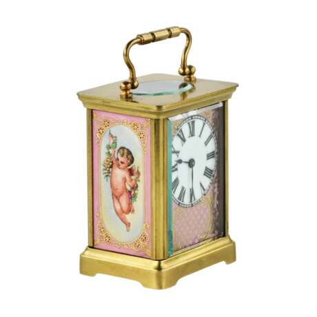 French carriage clock with porcelain painting, neo-rococo style. The turn of the 19th-20th centuries. - Foto 1