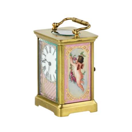 French carriage clock with porcelain painting, neo-rococo style. The turn of the 19th-20th centuries. - Foto 3