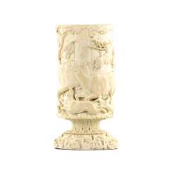 Ivory pencil holder with a hunting scene.