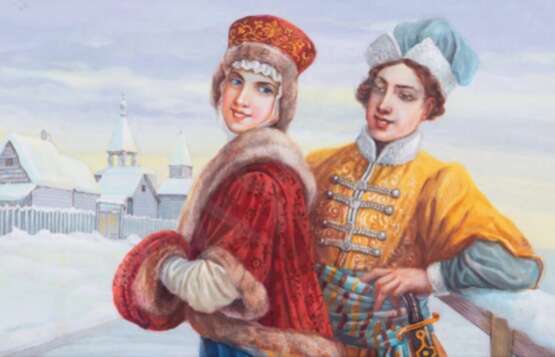 Акварель Ухаживание на зимних улицах Руси в 16 веке. - фото 2