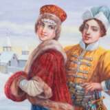 Watercolor Courtship on the winter streets of Russia in the 16th century. - Foto 2