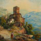 Watercolor. Italian look. Landscape in the mountains. - photo 2