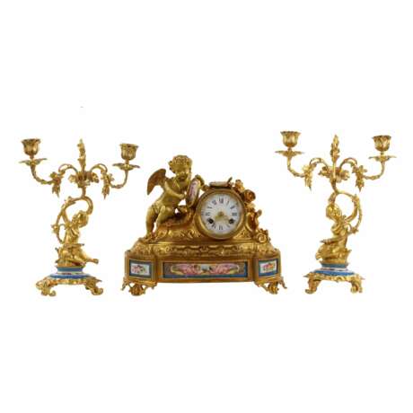 Бронзовые каминные часы с подсвечниками Аллегории живописи. - фото 1