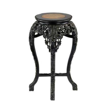 Carved Chinese vase stand, ebony with marble. - photo 2