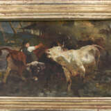 ANTON BRAITH, "Kühe auf dem Weg zur Tränke", Öl auf Holzplatte, gerahmt, signiert und datiert - Foto 1
