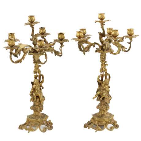 Pair of gilded bronze candelabra. 19th century - photo 1