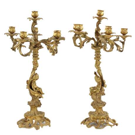 Pair of gilded bronze candelabra. 19th century - photo 2