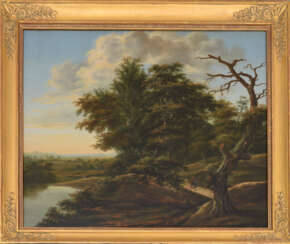 UNBEKANNTER KÜNSTLER," Am Waldrand", Öl auf Leinwand, gerahmt und nachträglich signiert, 19. Jahrhundert