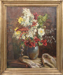 ANNA PETERS, " Sommerlicher Blumenstrauß", Öl auf Leinwand, gerahmt und signiert, 20. Jahrhundert