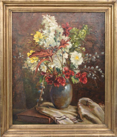 ANNA PETERS, " Sommerlicher Blumenstrauß", Öl auf Leinwand, gerahmt und signiert, 20. Jahrhundert - Foto 1