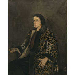 Thomas Baumgartner. Portrait of a seated lady wearing a leopard coat. 1913