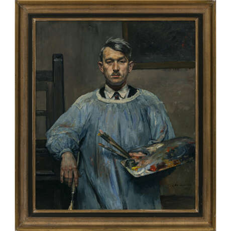 Thomas Baumgartner. Self-portrait in painters smock, leaning on an easel. 1932 - photo 2