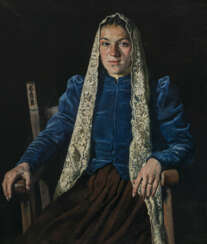 Thomas Baumgartner. Young peasant woman wearing blue velvet stays. 1940