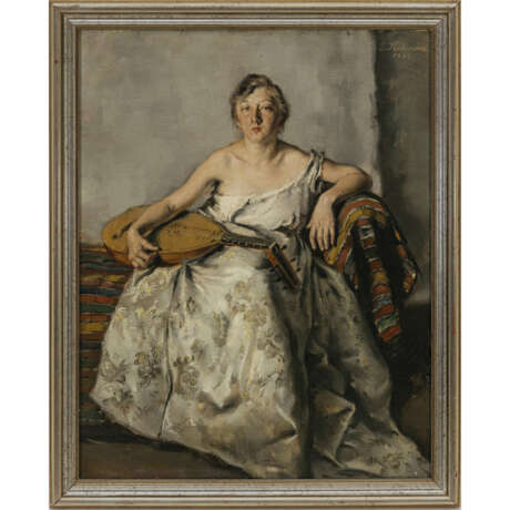 Péter Kálmán. Portrait of a lady with a lute. 1923 - фото 2