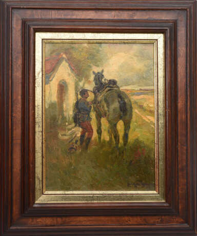 EDE LENGGEL-RHEINFUSS, Mann mit Pferd, Öl auf Platte, 20. Jahrhundert - photo 1